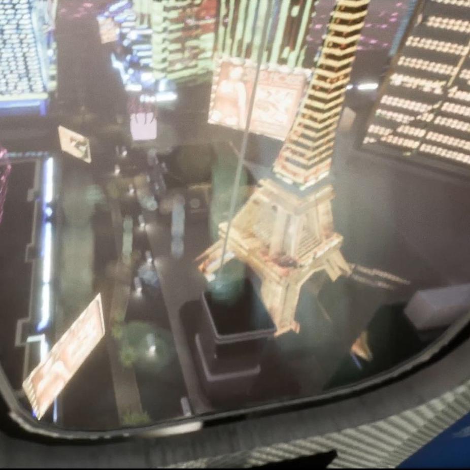 Screenshot from a VR experience showing the Eiffel Tower Las Vegas.